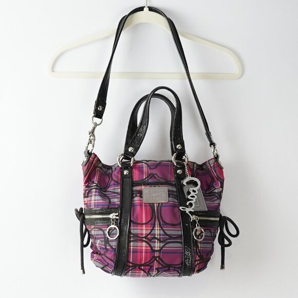 Coach Signature Poppy Tartan Plaid Glitter Spotlight Shoulder/Handbag 14371 - Picture 1 of 8
